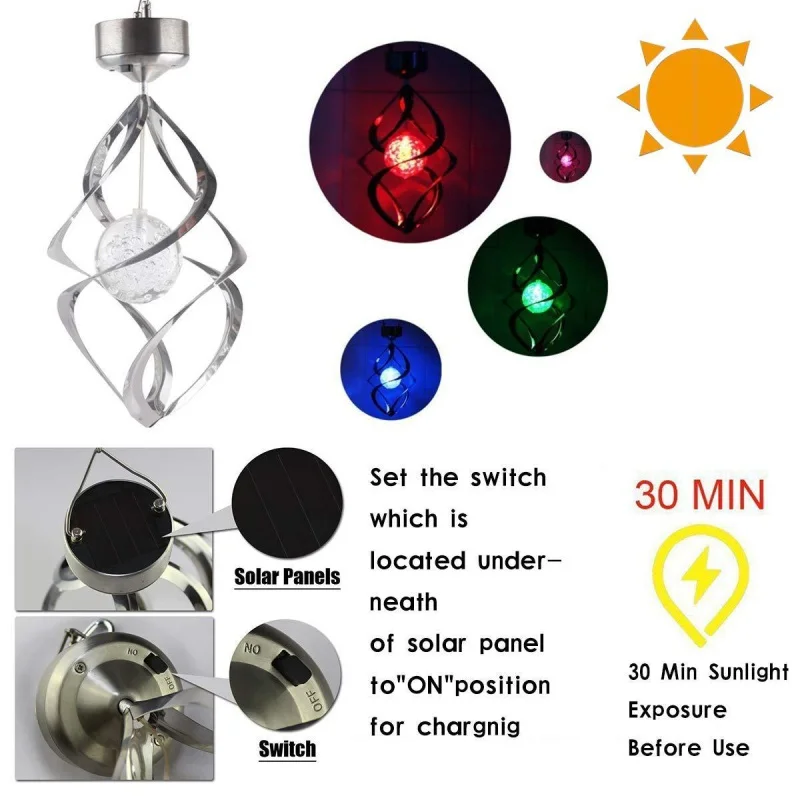 

Solar Colorful Wind Turning Lights Outdoor Wall Hanging Wind Chimes Color Changing Festival LED Lights Garden Park Lights