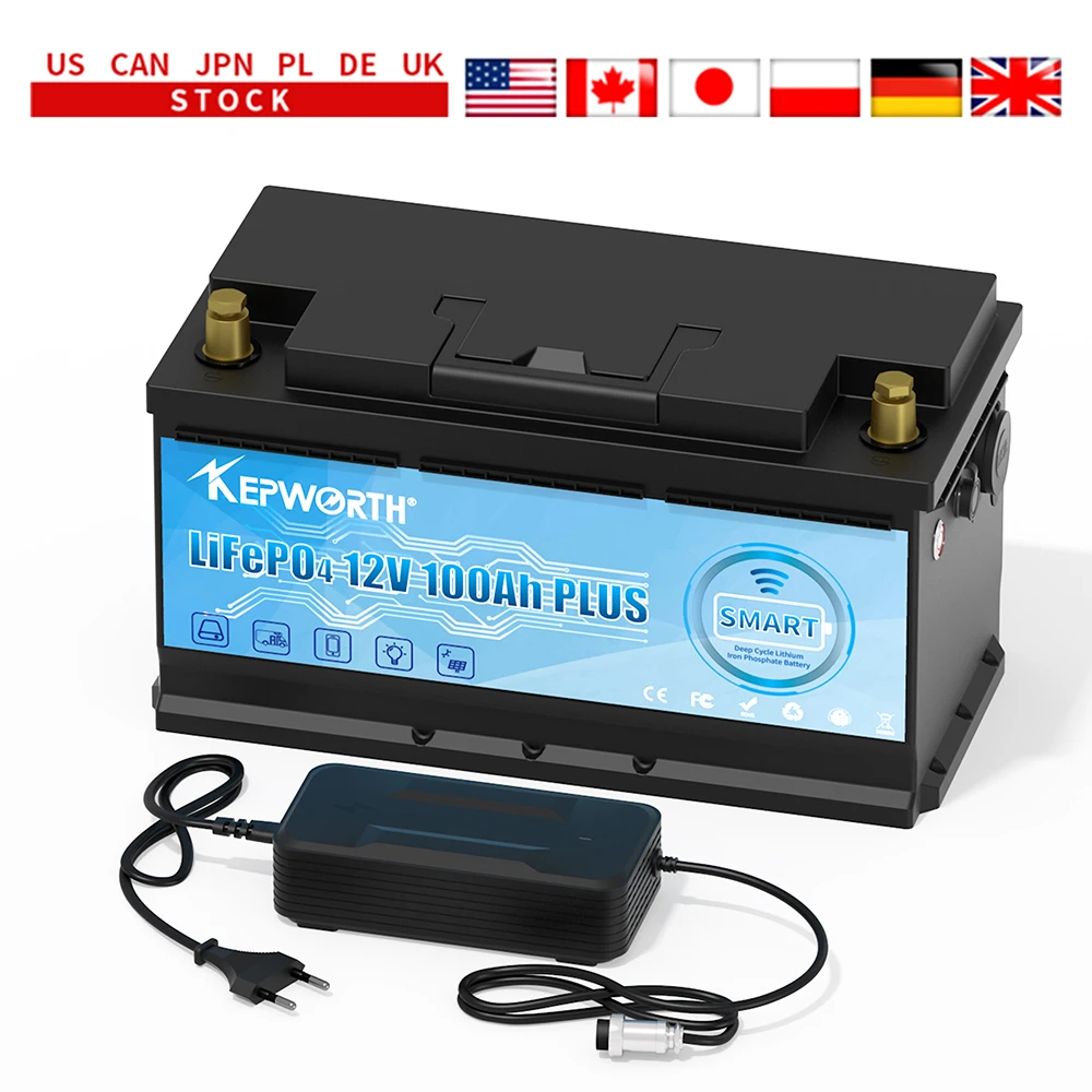 New 12V 24V 40 60 100 120 200Ah LiFePO4 Deep Cycle Lithium Battery Built-in Bluetooth BMS Rechargeable for RV/Camper Golf Cart