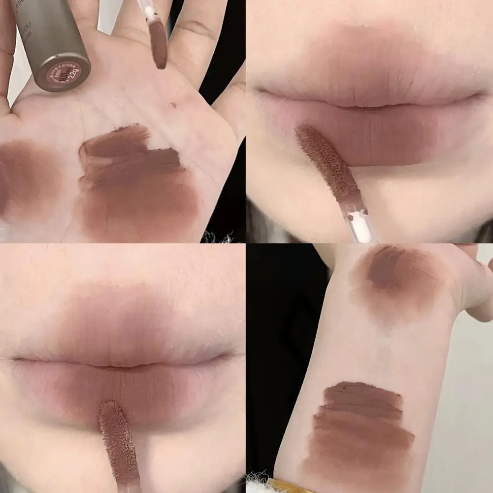 Brillo de labios de tubo plateado, color café, terciopelo mate, barro labial líquido impermeable, esmalte de labios puro, lápiz labial de larga duración, Cosméticos C6r2