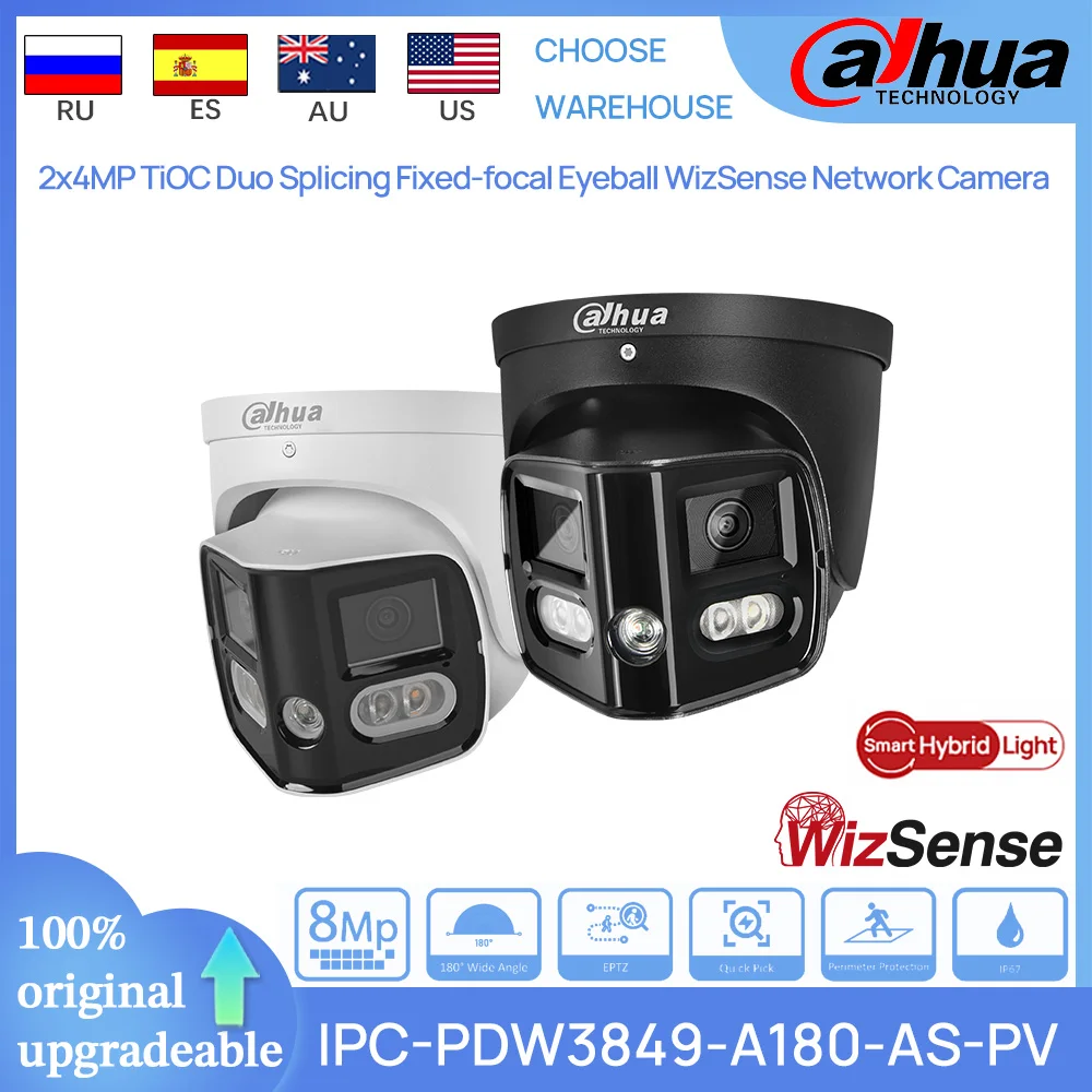 

Dahua Original IPC-PDW3849-A180-AS-PV 2x4MP TiOC Duo Splicing Fixed-focal Eyeball WizSense Network Camera SMD 4.0 Alarm I/O IP67