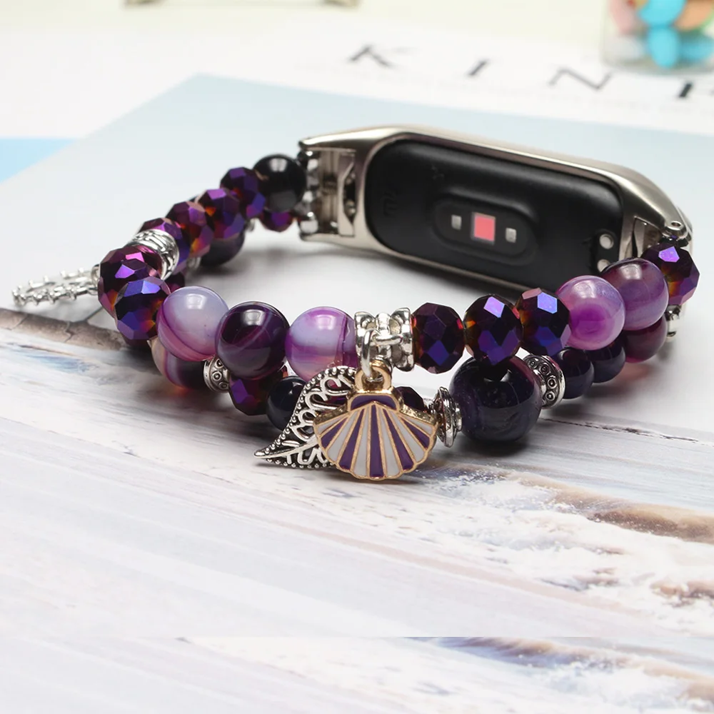 Bracciale per Xiaomi Mi Band 8 polsino con montatura in metallo gioielli cinturino da polso agata Crystal Beaded elastico Dressy Women Watchband