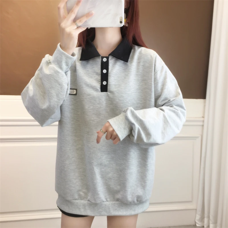 

Harajuku multicolor Hoodies Women 2024 Autumn long sleeve polo collar thin Sweatshirt casual cotton oversized Hoodie y2k clothes