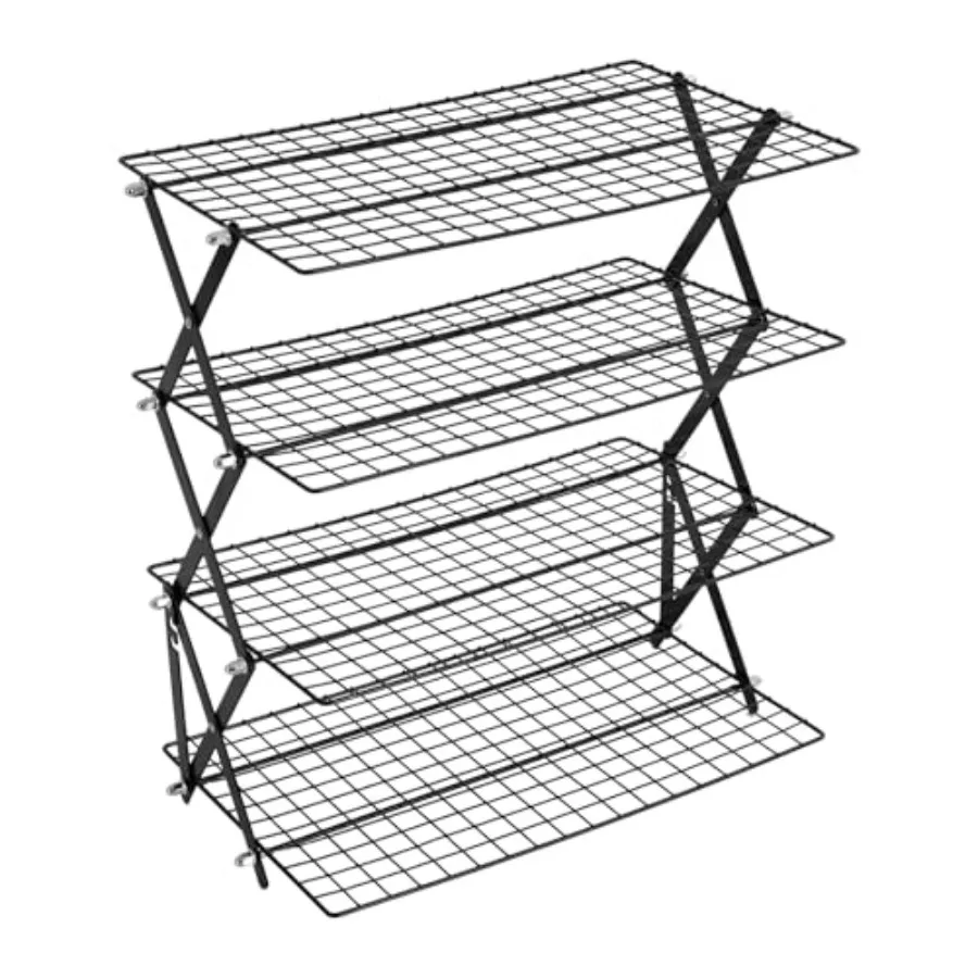

4-Tier Collapsible Cooling Rack, Outdoor Camping Picnic Rack With Non-Stick Coating, Adjustable Stackable Roasting Cooking Dryin