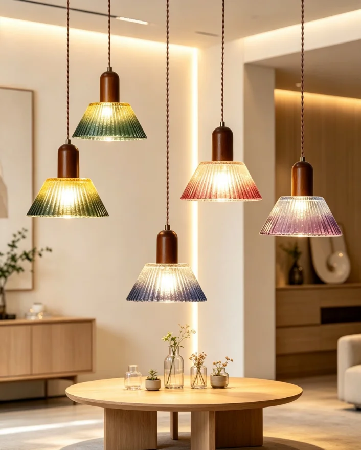 Bild 3: E27LED Nordische Retro-Hängeleuchte aus Holz und Glas, Vintage Moderne Hängelampe für Esszimmer, Schlafzimmer, Bar-Dekoration
