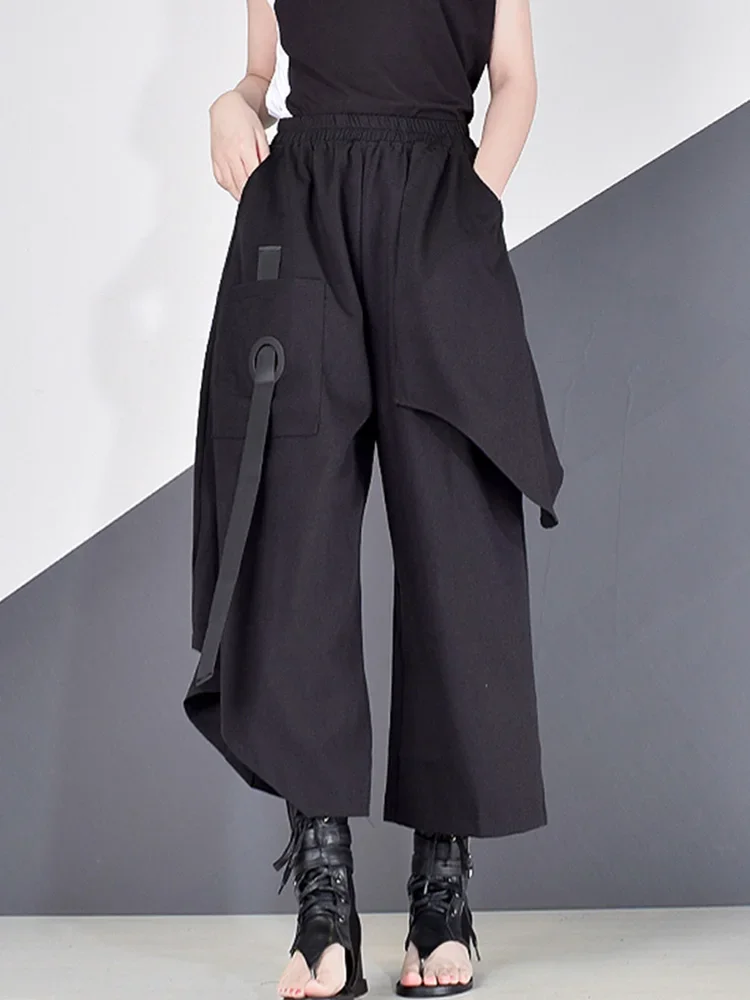 XITAO High Waist Patchwork Hit Color Pants Women Clothes 2020 Summer Autumn Fashion Elastic Waist Casual Wide Leg Pants XJ4619