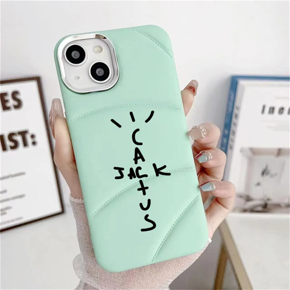 Fashion INS Down Jackets Cactusjack soft phone case for iphone 15 12 13 11 14 Pro Max winter luxury Puffer Hip Hop silicon cover