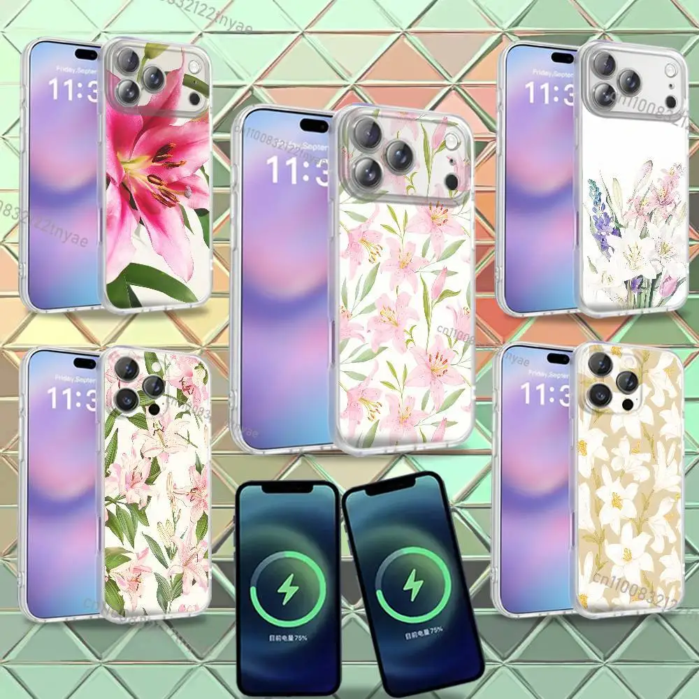 

lily Orchid Flower print For iPhone 17,12,11,14,13,15,16,Plus,Air,Pro,Max,E,Mini for Magsafe Magnetic Frosted Phone Case