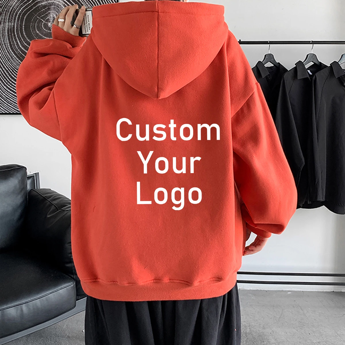 Men\'s Zipper Hoodies Sweatshirts 600/Gsm Custom Make Your Own Design Logo Texts Loose Oversized Solid Hooded Sweatshirts