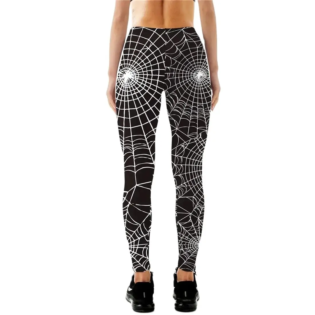 Halloween spider web print high elastic waist slim fit comfortable tight casual leggings for women holiday atmosphere