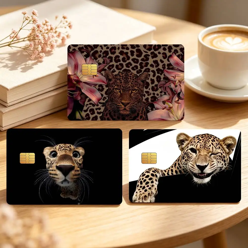 Fashionable Little Leopard Cool Credit Card Sticker Waterproof Anti-Scratch 4PCS Bank Debit Traffic Cover Decoration