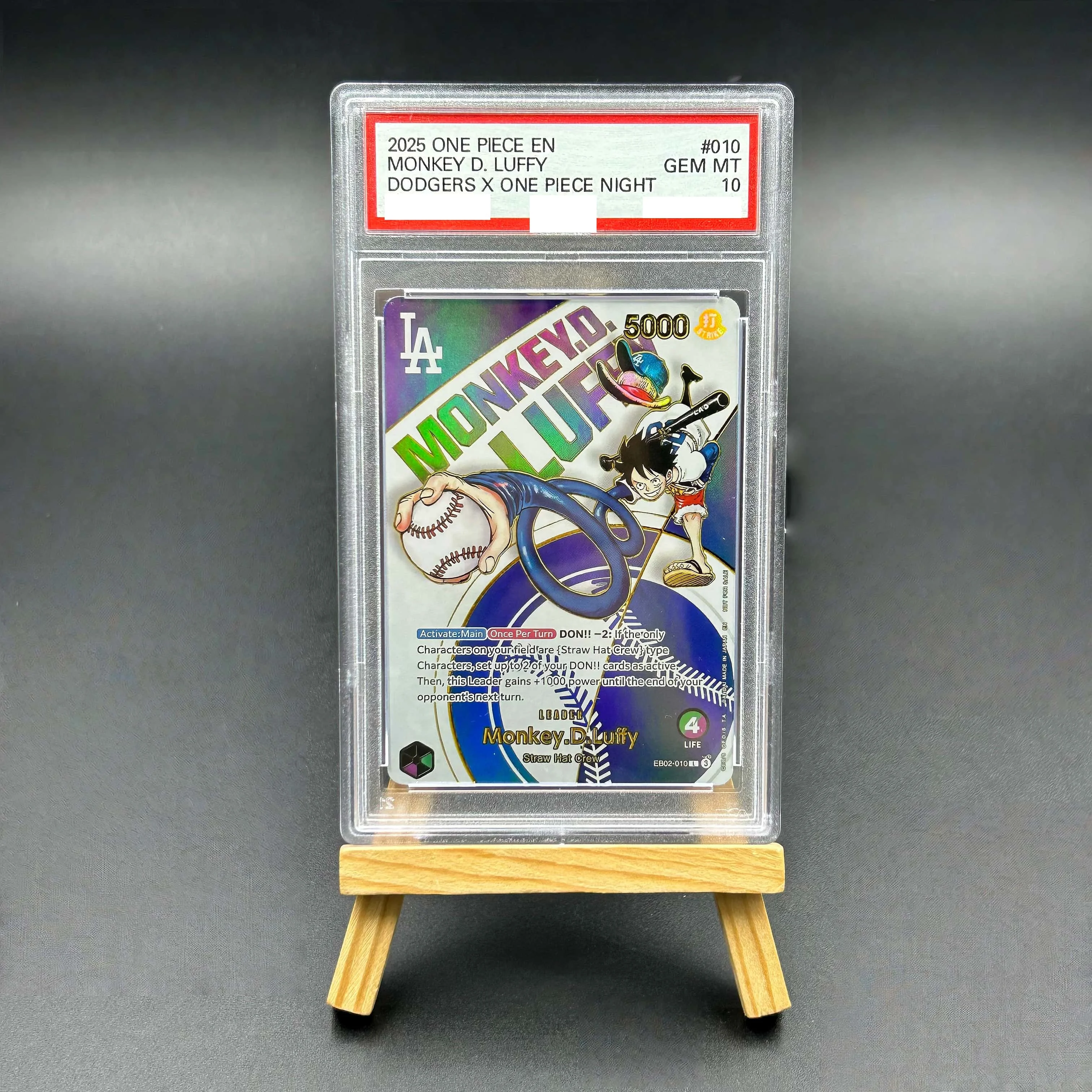 

2025 One Piece TCG English Monkey D. Luffy #010 Dodgers X One Piece Night Textured Holo GEM MT 10 Collectible Card