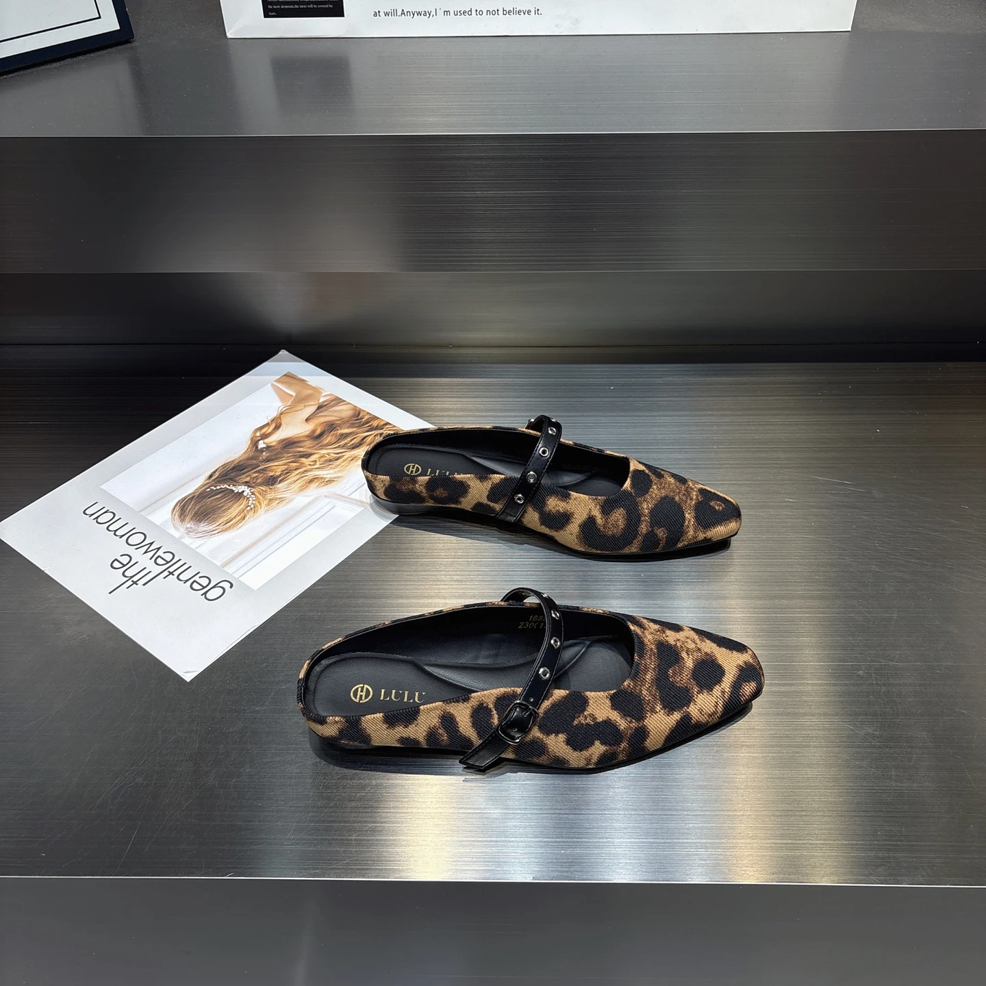 pointed-toe-leopard-print-slip-on-half-slippers-women's-fashionable-versatile-casual-wear-leather-trim-french-style-flat-heel