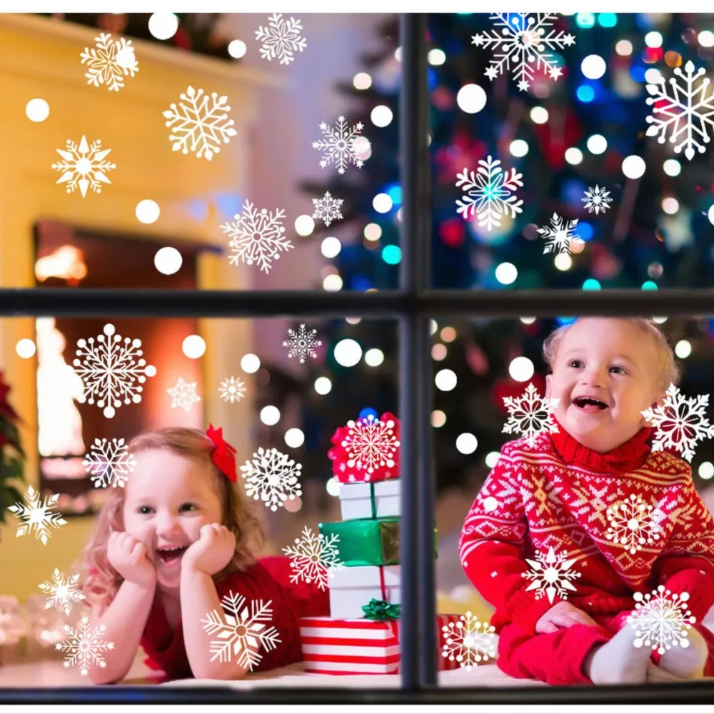 ورق حائط السنة الجديدة، ملصقات زينة منزلية لعيد الميلاد، ملصقات نوافذ زجاجية لرقاقات الثلج، زينة عيد الميلاد - 5