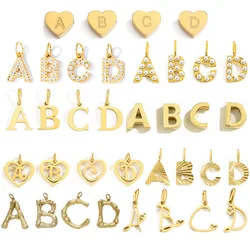 Gold Plated Stainless Steel 26 Letter Charms Set Heart Zircon Pearl Initial A-Z Alphabet Letter Pendants for DIY