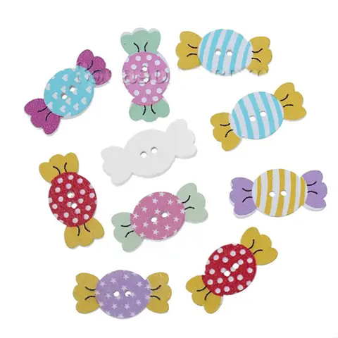 10pcs Natural Wood Sewing Buttons Scrapbooking 2 Holes Candy Shaped Mixed Color Buttons For Sewing Clothing Crafts Home Decor