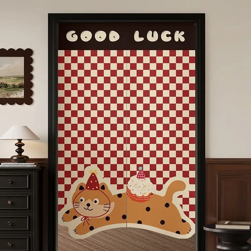 Retro Cartoon Sausage Dog Door Curtain, Good Luck Fabric Door Curtain, No Punching Entrance, Bedroom Privacy Partition Curtain