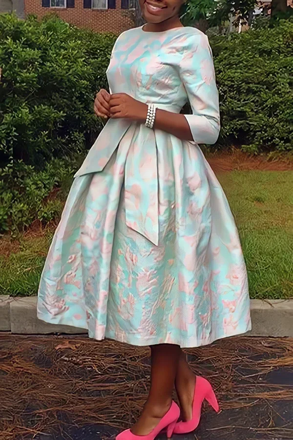 2023 Abiti africani per le donne Autunno elegante africano manica 3/4 poliestere festa nuziale O-collo abito longuette abbigliamento africano