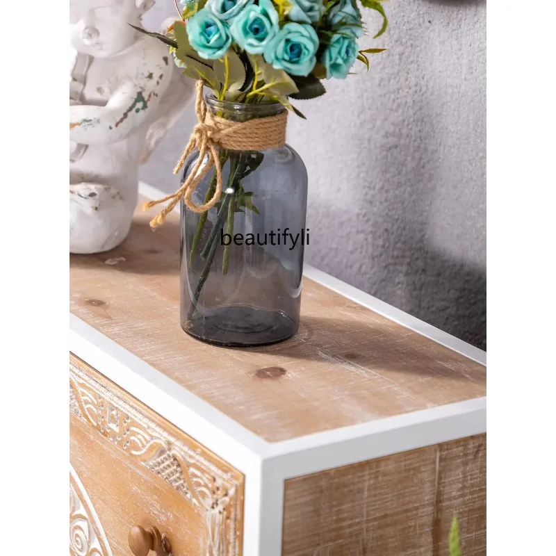 cn8350 LHY zq Vintage Engraving Three-Bucket Cabinet Living Room Wall Storage Cabinet Storage Side Cabinet Bedroom Chest of Draw