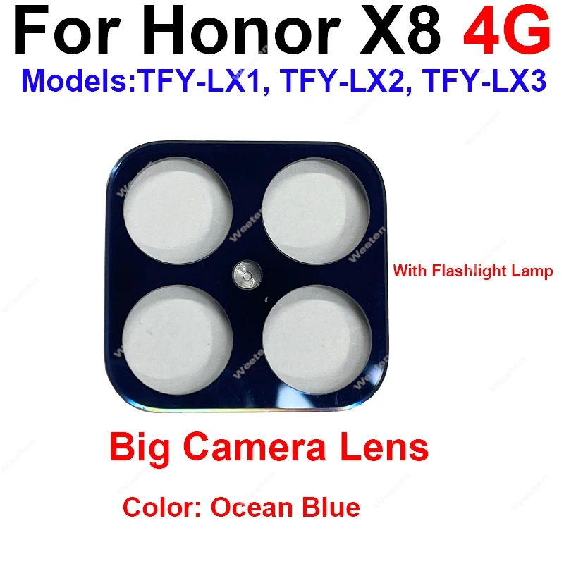 For Honor X8 4G TFY-LX1 LX2 LX3 Rear Camera Lens Glass Mainboard Cover Back Glass Lens Motherboard Frame with Lens Galss Parts