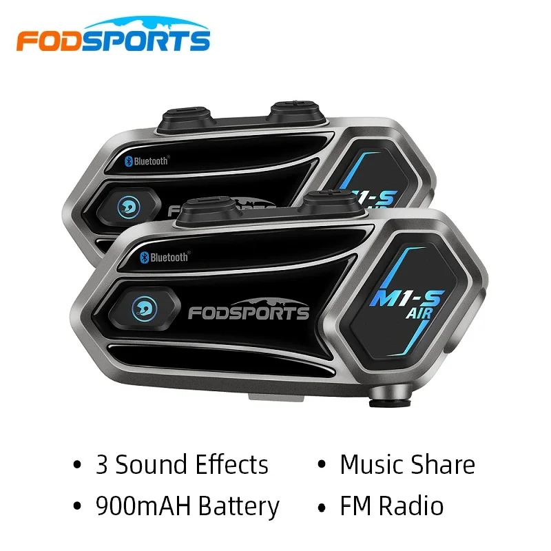 2pcs Fodsports M1-S AIR Motorcycle Bluetooth Intercom,Helmet Headset,Moto Intercomunicador,FM Radio,3 Sound Effects,Music Share.