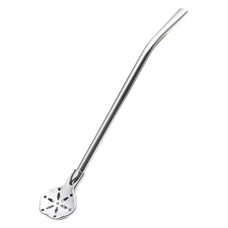 Yerba Mate Straw Stainless Steel Stirring Spoon Reusable Drinking Filter Straws Portable Flower Shaped Drinking Stir Straws For