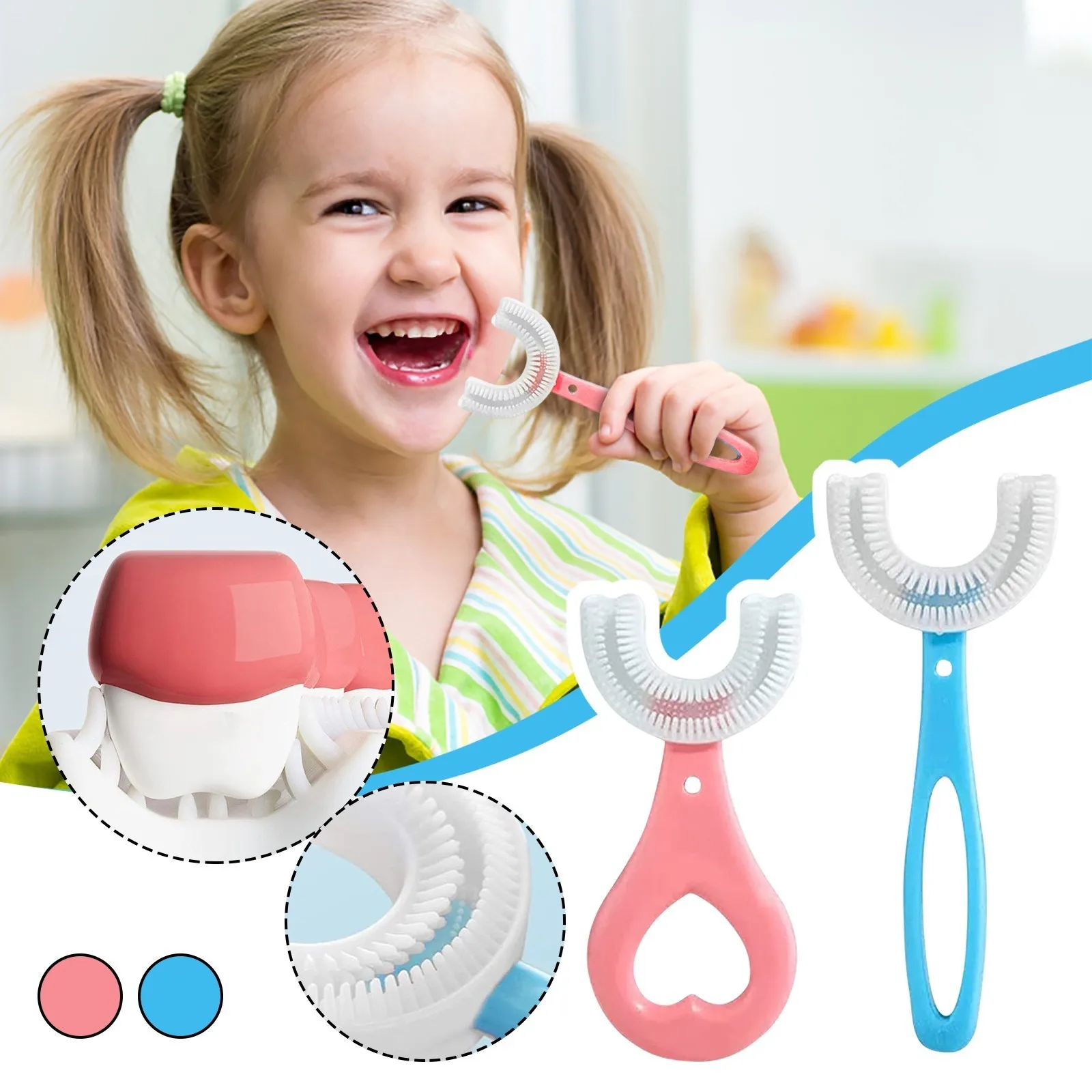 Kids U Shaped Toothbrush For 2 6 Years  Food Grade Soft Silicone Brush Head  360 Oral Teeth Cleaning For Toddlers And Children