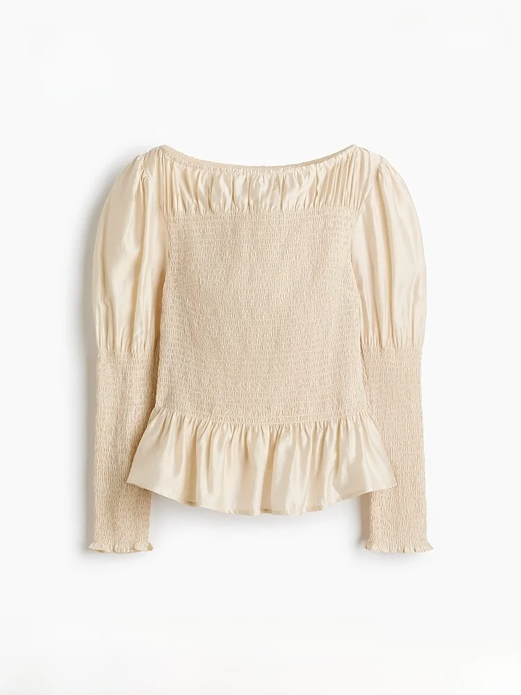 

Spring New Women's Casual Sle Slim Fit Blouse with Pleats And Lace Hemline Mixed Polyester And Rayon Long Sve irt