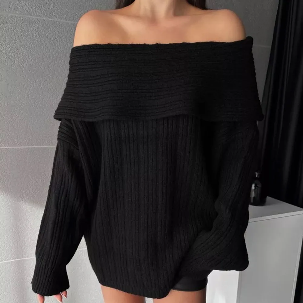 White Red Black Elegant Off Shoulder Knitted Loose Pullover Sweater 006