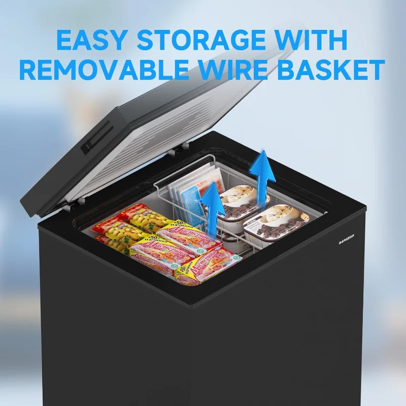 BANGSON 3.5 قدم مكعب، فريزر عميق مدمج مع سلة قابلة للإزالة، ترموستات قابل للتعديل، موفر للطاقة، صغير هادئ