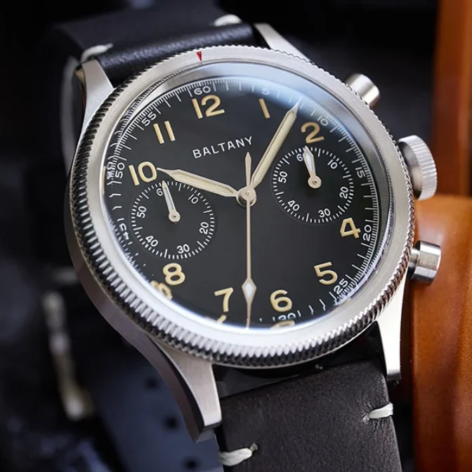 Baltany Men Chronograph Watch Pilot 39.8mm Panda Quartz Wristwatch Sapphire Mirror Waterproof C3 Luminous Military 6S21 Mov