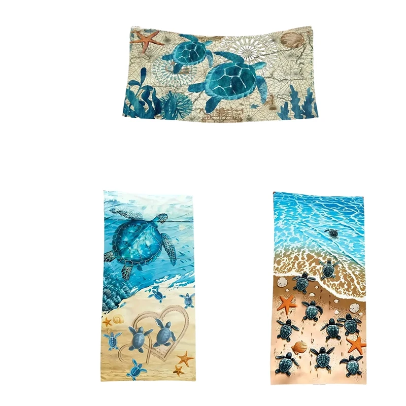 

Quick-Drying Beach Towel With Sea Turtle Pattern, Soft And Absorbent, Suitable For Bathroom, Outdoor, Pool And Camping