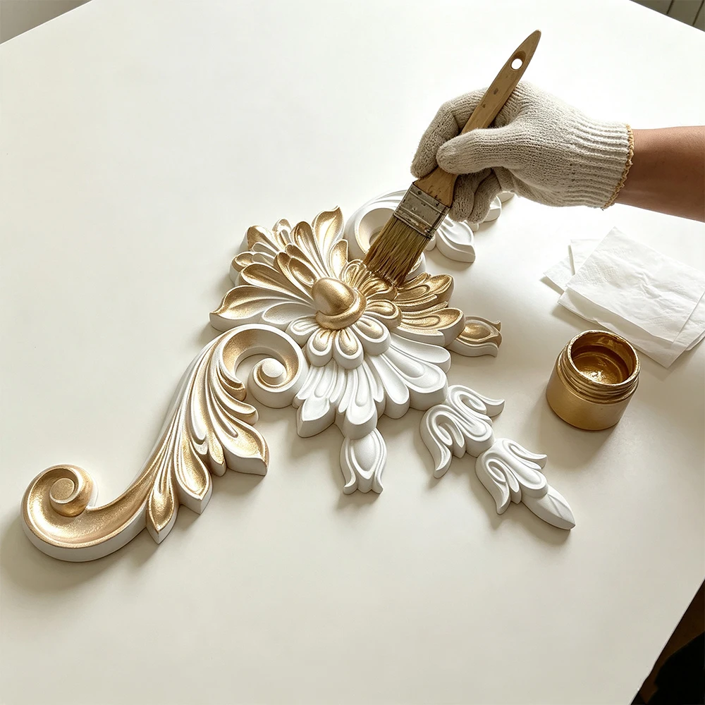 PU Decorative Corner Molding Ceiling Medallion Ornate Carved Onlay Applique Paintable Wall Corner Trim for Door Frame Furniture