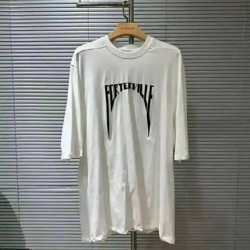 HKSH Summer Men\'s Tide Dark High Street Trendy Letters Print T-shirt Women Round Collar Cotton Oversized Loose Short Tees HK3578