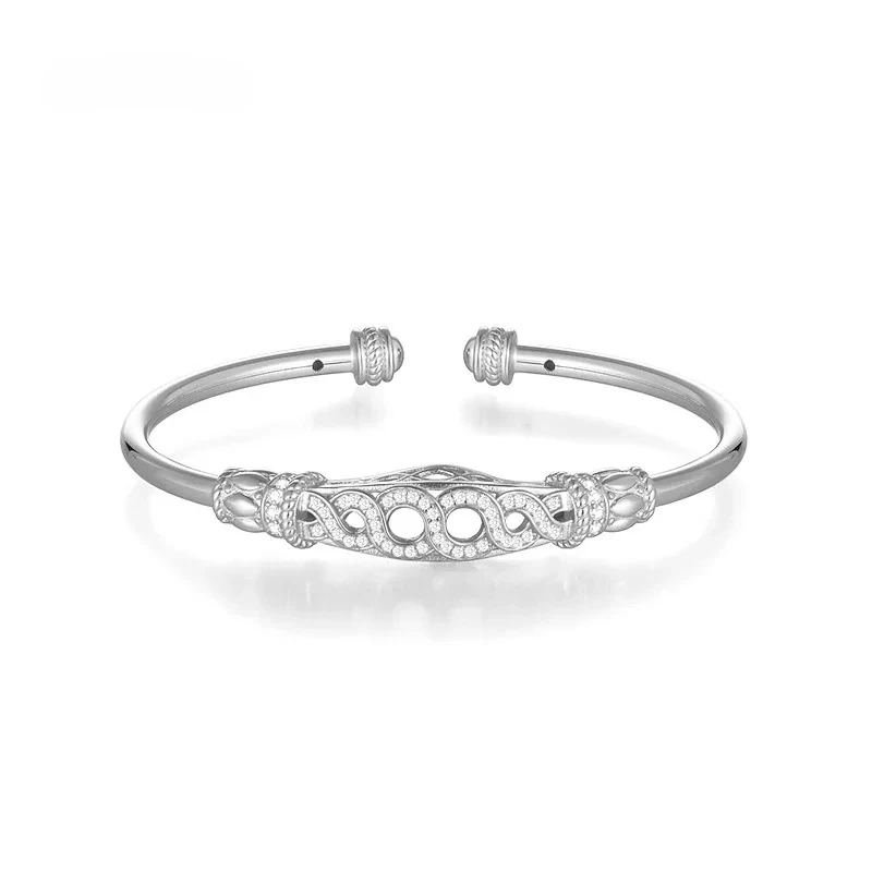 

925 silver inlaid with moissanite, double-loop horseshoe-shaped women's open bangle, featuring a light luxury and high-end feel,