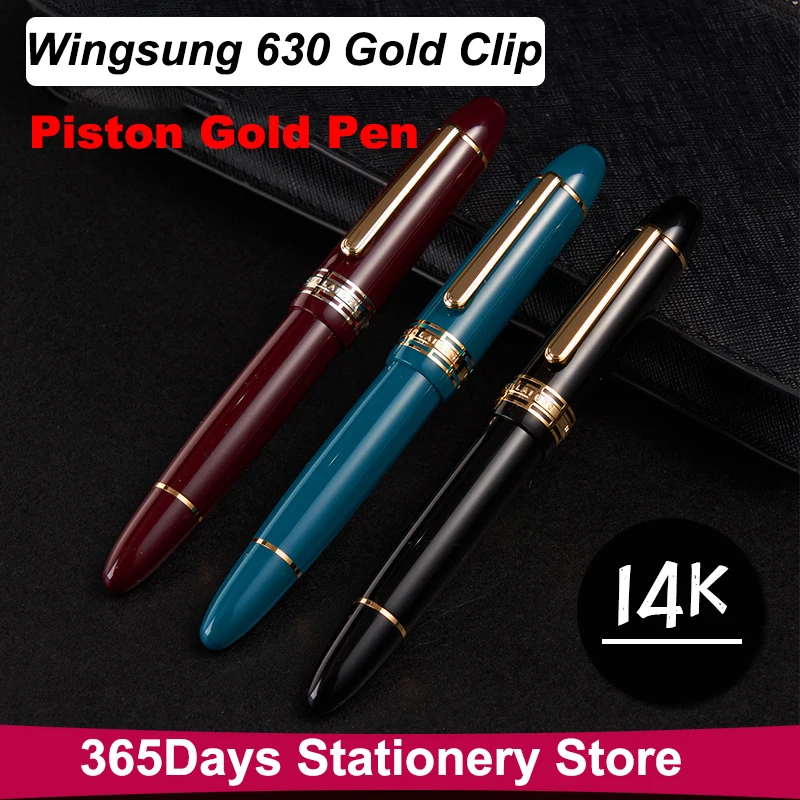 Wing Sung 630 Fountain Pen 14K Gold Nib Wave Long Knife Nib Piston Gold Clip Resin Pen Stationery Business Writing Gifts