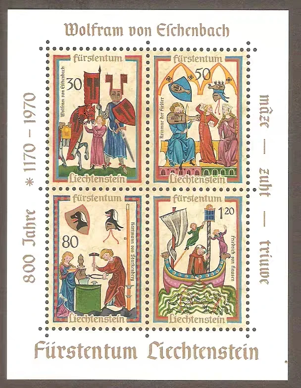 

Почтовые марки liechtenstein 1970 года, немецкий Поэт Эщенбах, родился 800 лет, сувенирный лист, новые коллекционные почтовые марки, скрапбукинг