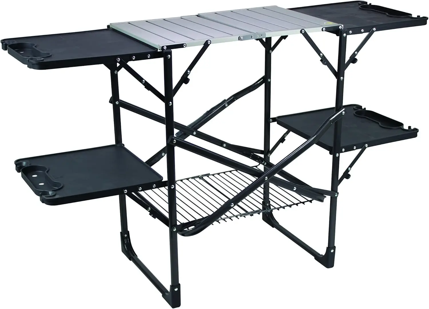 Portable Folding Kitchen Table with a Heat Resistant Tabletop, 4 Side Tables & Storage Rack, Perfect for Picnics & Camping Trips