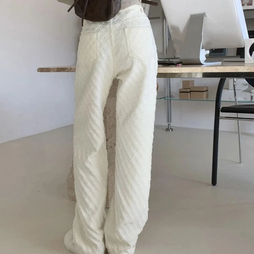 Jean en Denim à grille Simple pour femmes, Baggy à jambes droites, pantalon taille haute décontracté coréen Y2k, fête