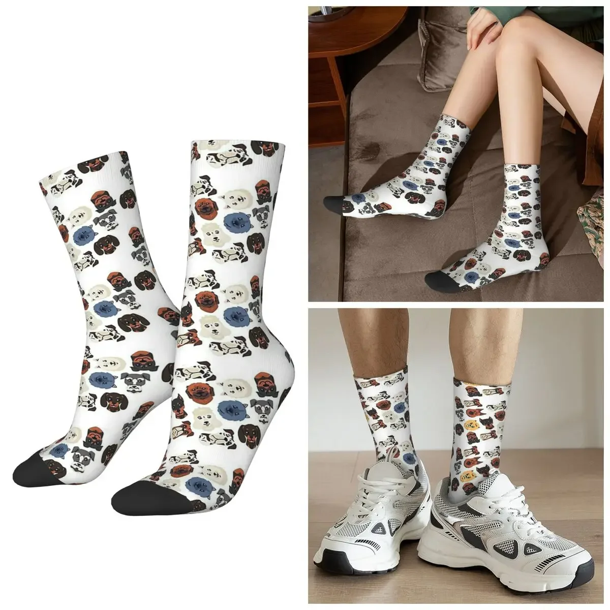 

All Seasons Dog Print Socks Harajuku Crew Socks Sweat Absorbing Stockings for Men Women Valentine's Day Gifts