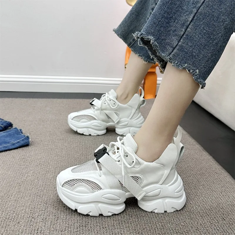 

Женские массивные кроссовки 2024, летняя дышащая сетчатая повседневная обувь на высокой платформе, женская спортивная обувь на толстой подошве, женские кроссовки 8 см