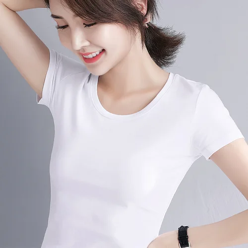 MRMT 2025 nueva camiseta 95% algodón para mujer, camiseta de manga corta de Color puro para mujer, camisetas ajustadas para mujer, camisetas para mujer, ropa