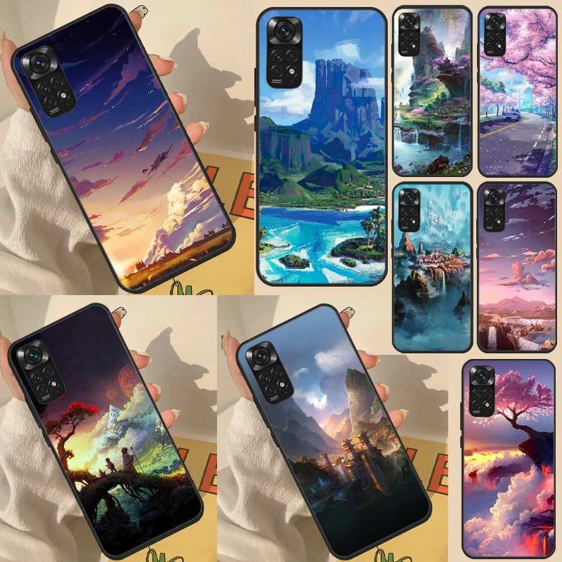 Anime Natura Landscape Case For Redmi Note 11 10 Pro Cover For Redmi Note 9 Pro 7 8 10S 11S 9A 9C K50 K40 Gaming