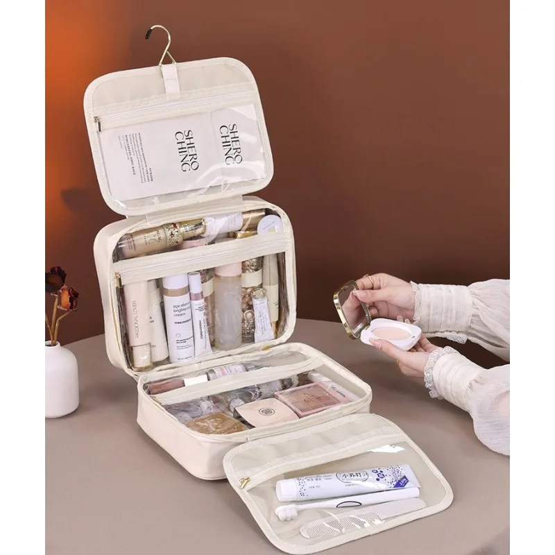 

Многослойная подвесная дорожная косметичка — большой прозрачный водонепроницаемый косметический органайзер с отделениями, портативный стильный для женщин