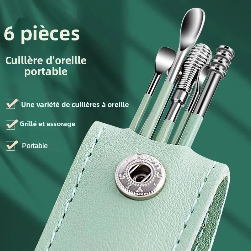 

6 Pcs Ear Pick Ear Wax Removal Kit, Ear Cleansing Tool Set, Ear Curette Cleaner, 360° Spiral Design Ear Canal Cleaner Stainless