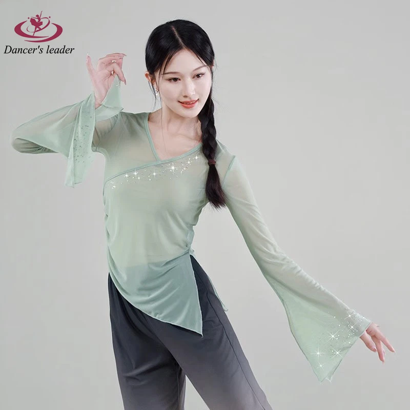 Classical Dance Gown Female Hot Diamond V-Neck Beveled Edge Chinese Ethnic Dance Art Examination Training Dance Clothing