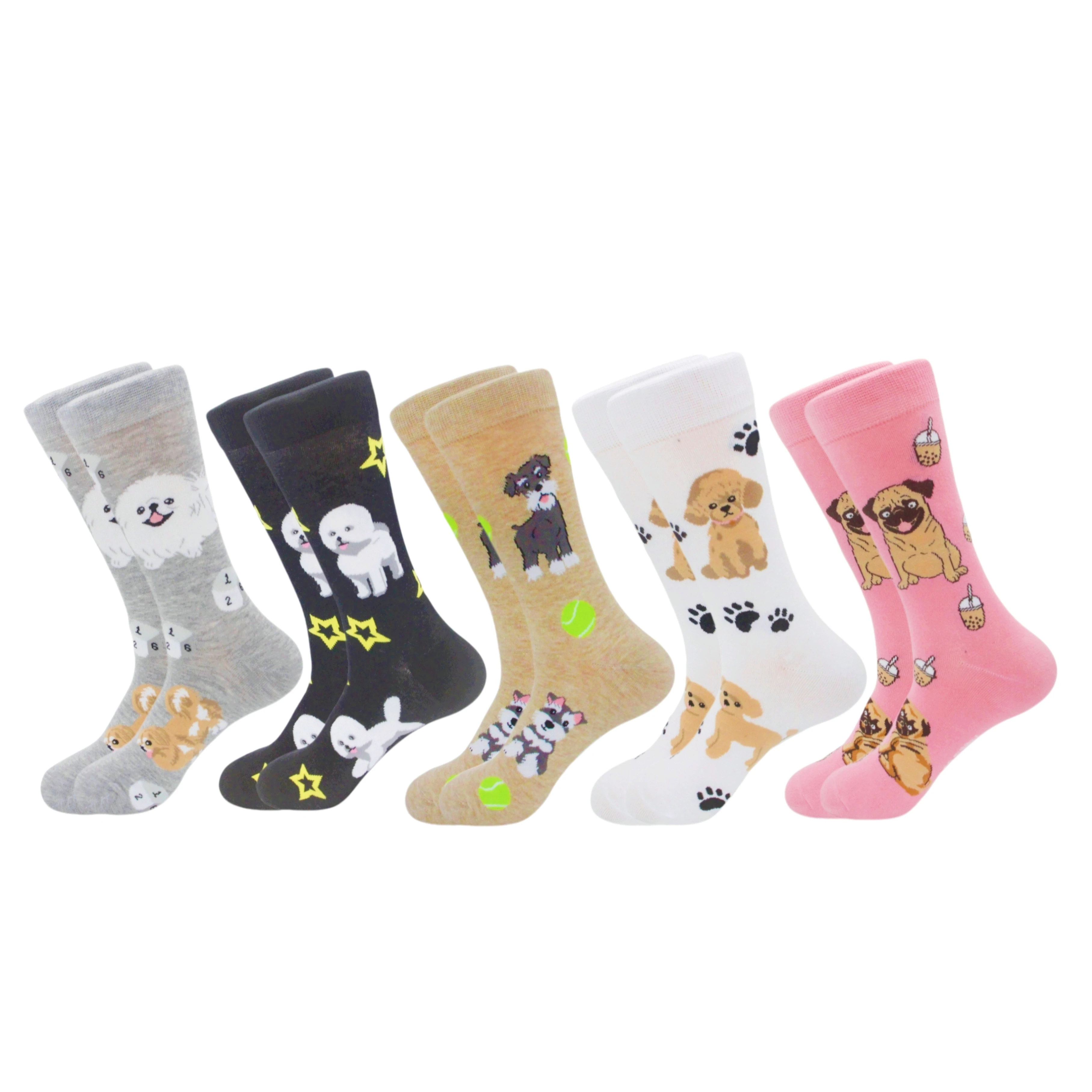 

5 pairs of cute puppy socks for women in spring and autumn cartoon personalized mid-calf socks ins simple and versatile jk white