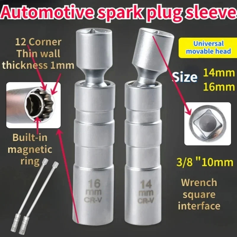 14mm 16mm Spark Plug Removal Tool Wrench Magnetic Sleeve 3/8-Inch 12-Point Swivel Candle Key 16mm Magnet Pull Out Spark Plugs