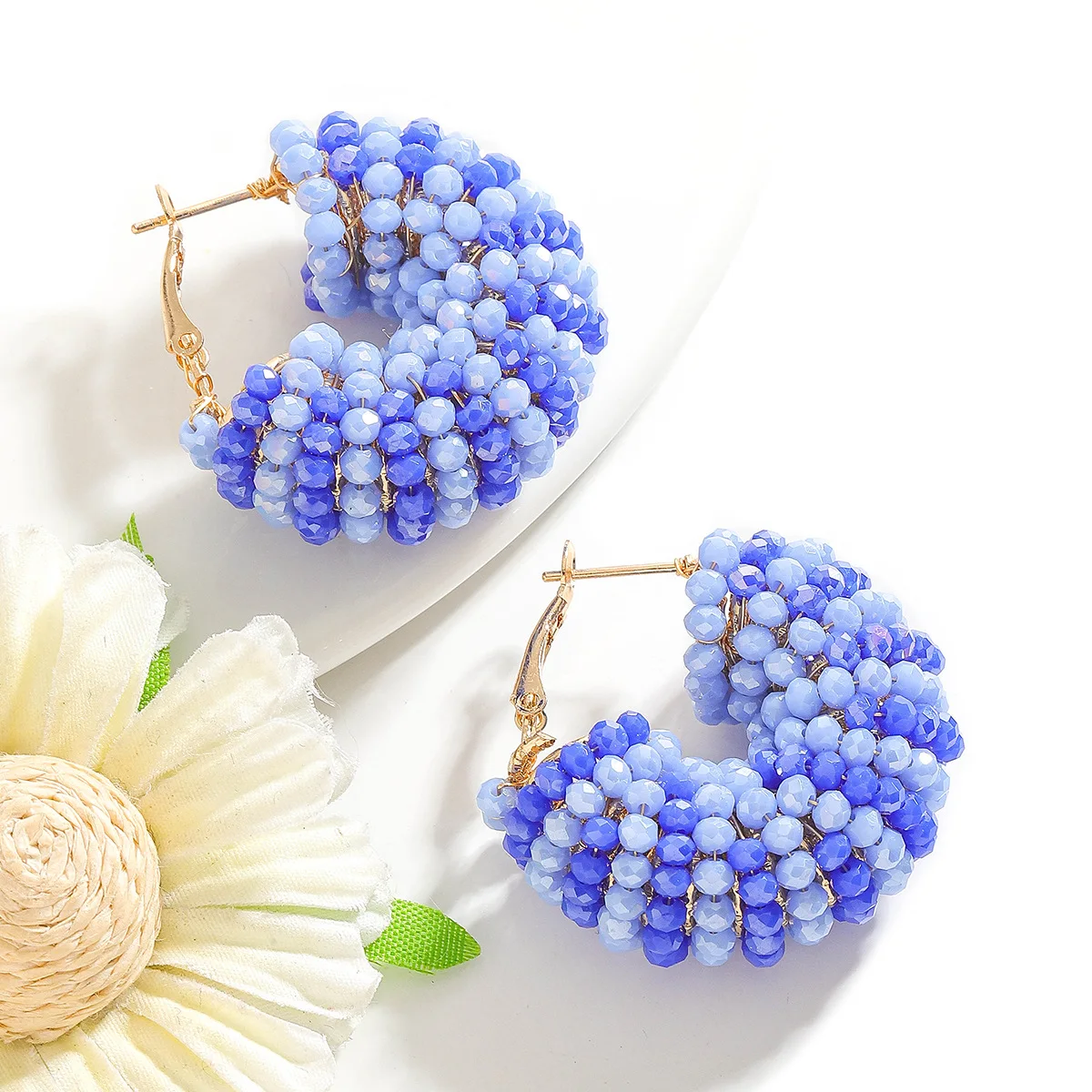 

Серьги из бисера Круглые намоточные кристаллы Креативность Богемный сплав Ручное плетение Женский тренд Простые серьги из рисовых бусин