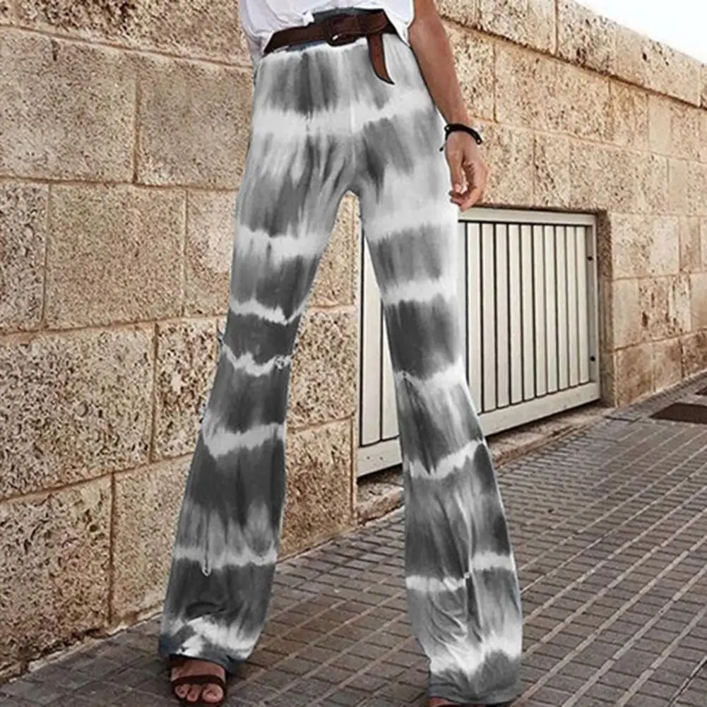 2022 New Fashion Cut Elastic Spring Summer Lady Trousers Casual Women Control Tummy Women Tie Dye Print Flared Pants Streetwear