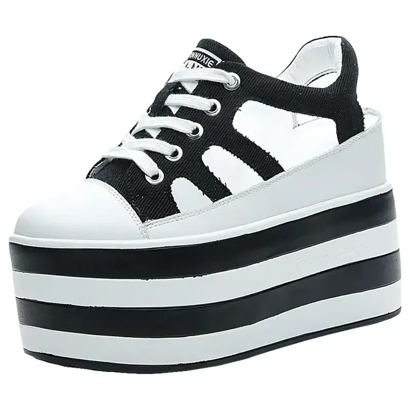 

Высококачественные туфли на танкетке 12 см, сандалии для женщин, кроссовки, летняя обувь, летние кроссовки с полым вырезом, натуральная кожа 2024